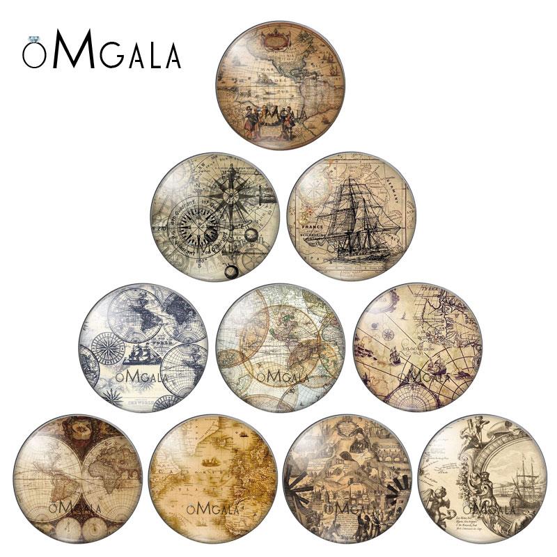 Photography History - Vintage Navigation World Maps, cabochão redondo